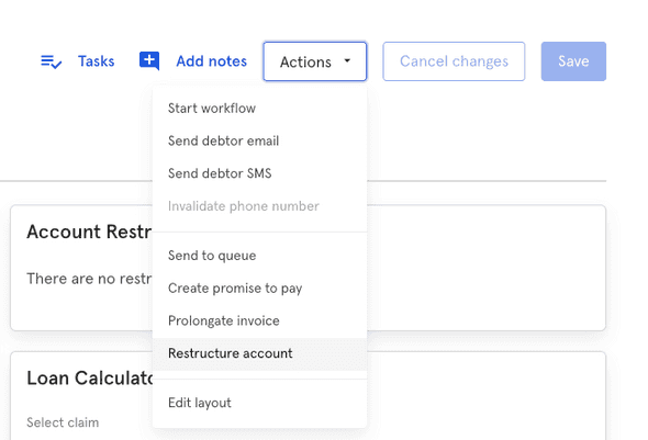 Account Restructure Account Action